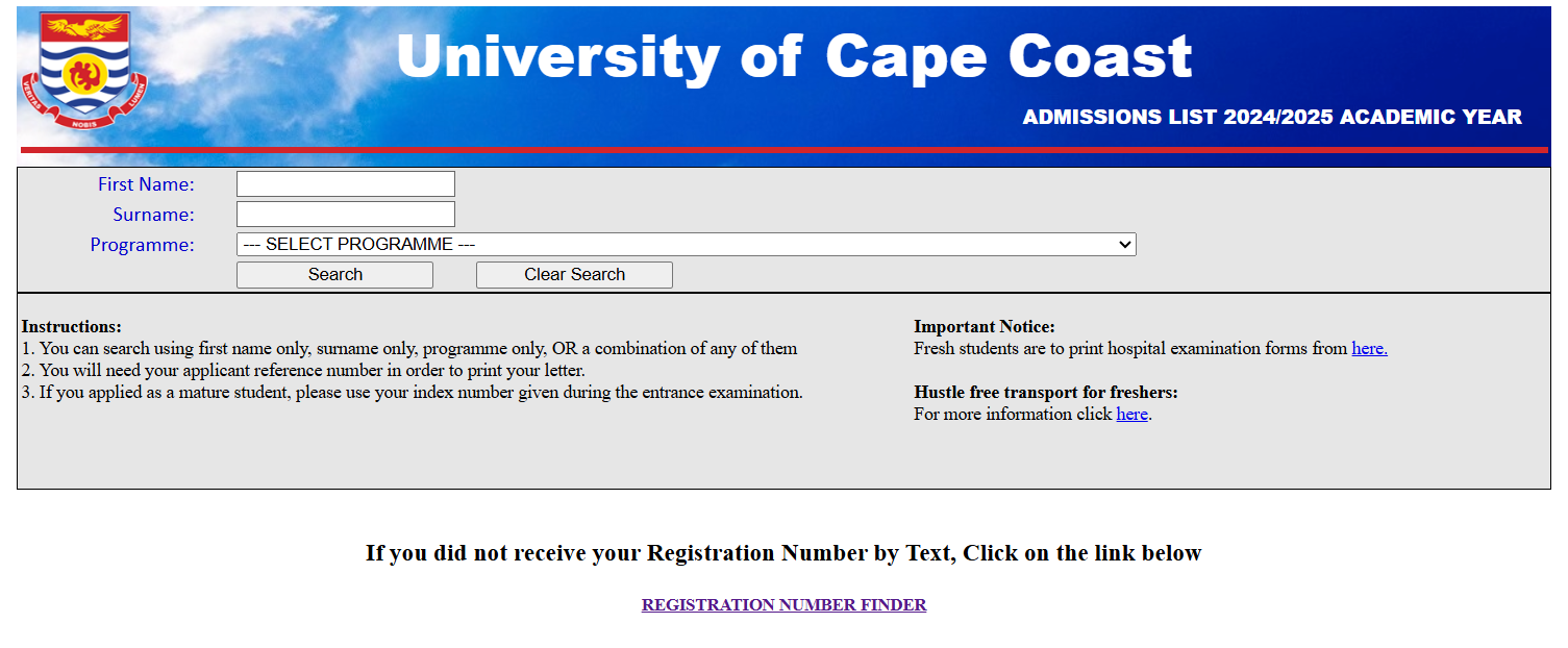check ucc admission status portal